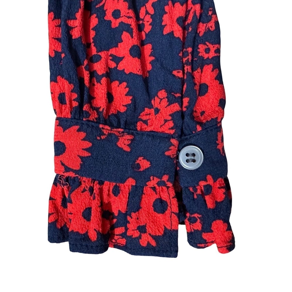 LOFT Dress XS Navy Blue Red Floral Print Drop Waist Ruffle Mini Cottagecore - Picture 4 of 8